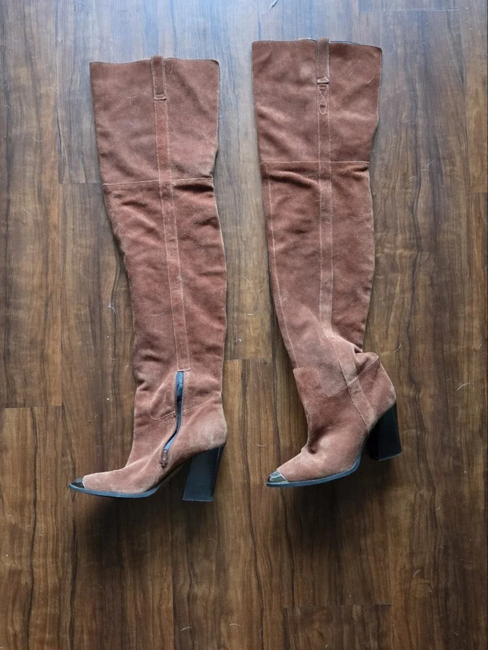 topshop brown suede western thigh high boots pointed toe Metal cap toe 8